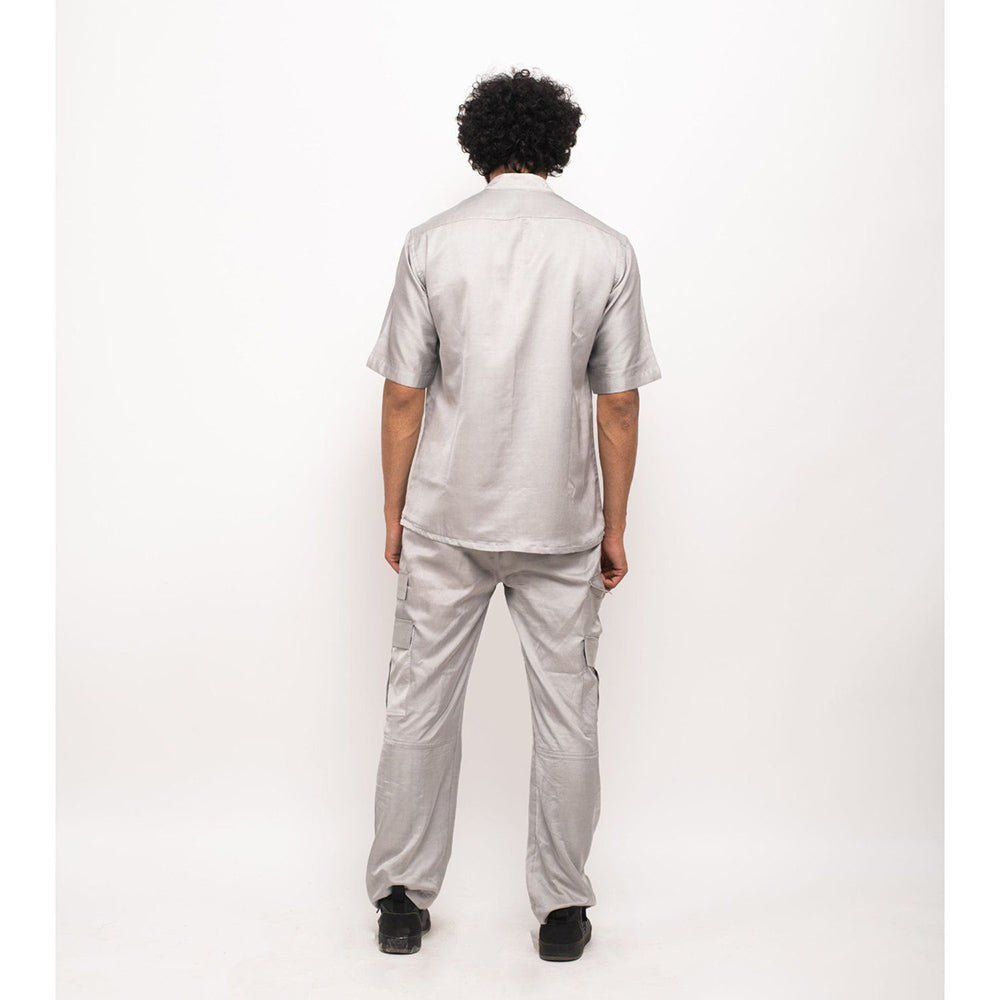 NEORA BY NEHAL CHOPRA Grey Shirt With Orange Pocket Co-Ord Set (Set of 2)