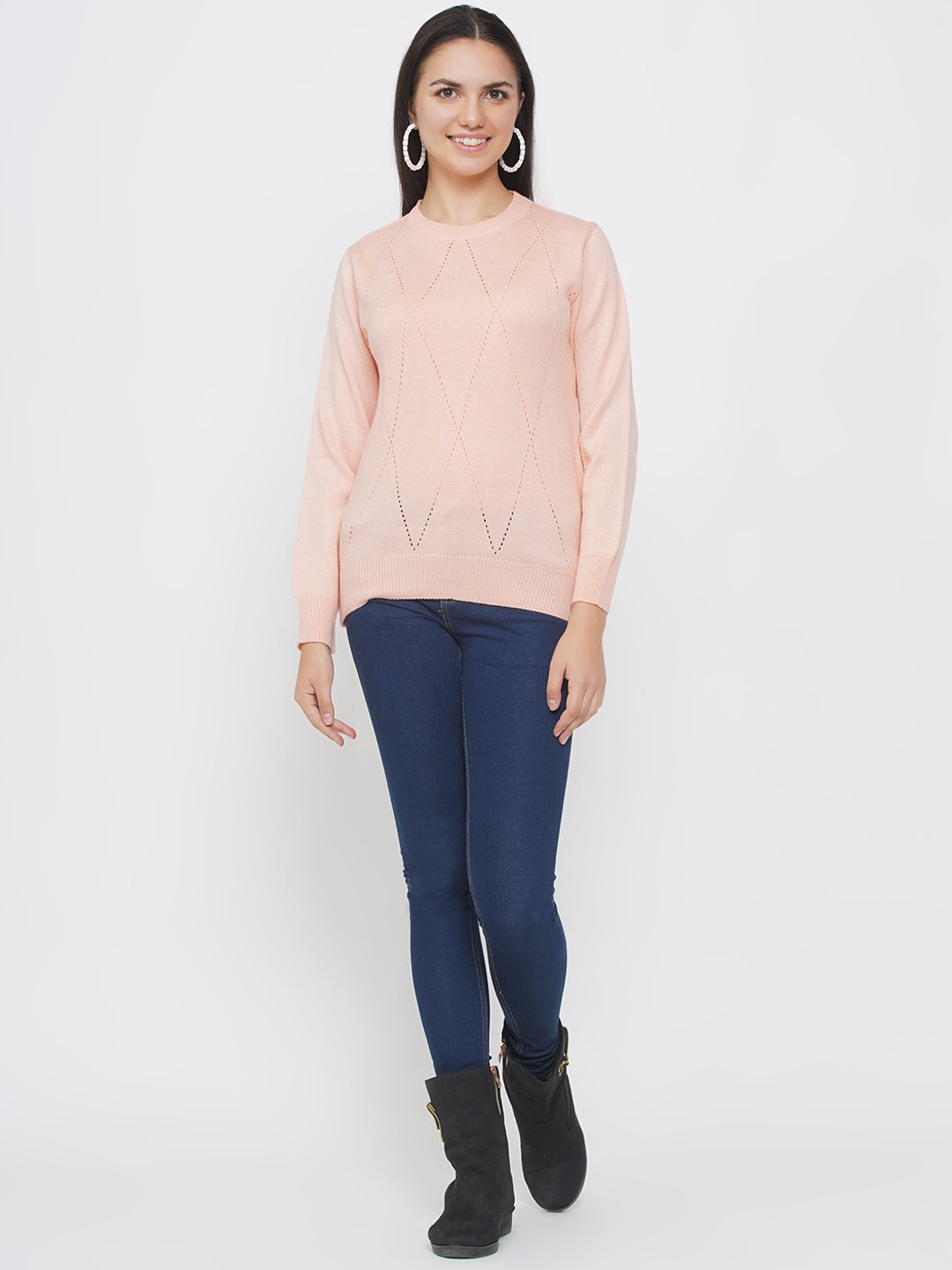 Women`s Acrylic Peach Self Design Winter Sweater-Pullover-Fabnest