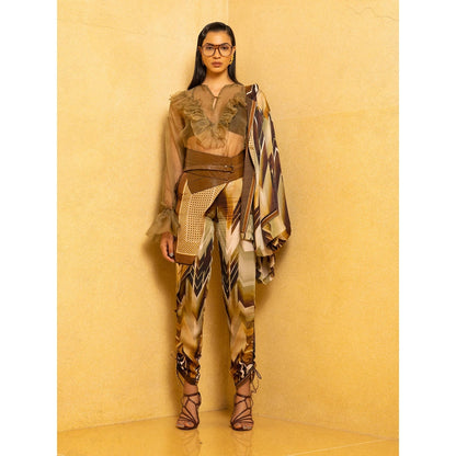 Nikita Mhaisalkar Olive Green Organza Ruffle Top