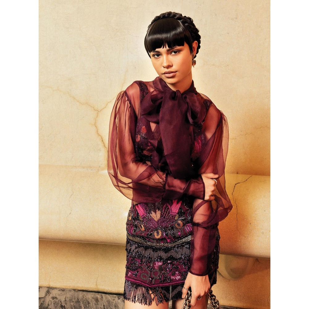 Nikita Mhaisalkar Wine Bow Top