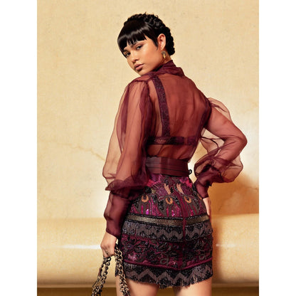 Nikita Mhaisalkar Wine Bow Top