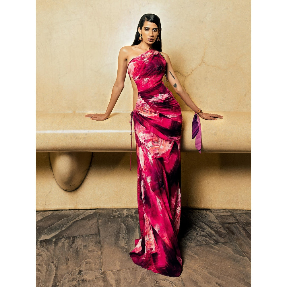 Nikita Mhaisalkar Magenta Trippy Print Cut out Dress
