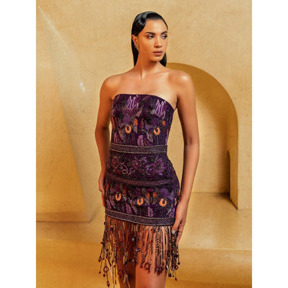 Nikita Mhaisalkar Aubergine Tube Dress with Hand Thread and Metallic Embellishments