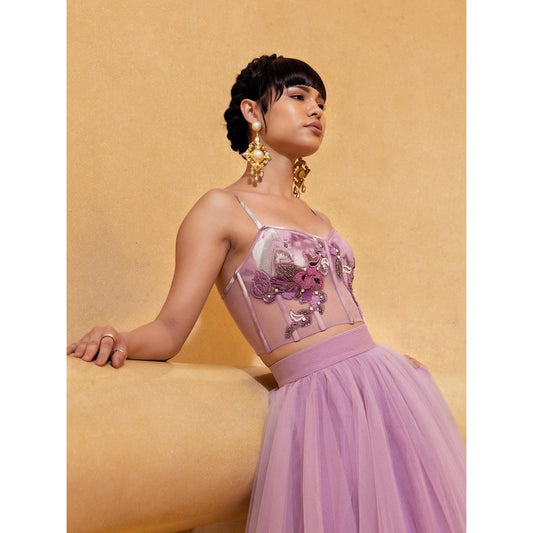 Nikita Mhaisalkar Lilac Corset with Hand Thread and Metallic Embellishments