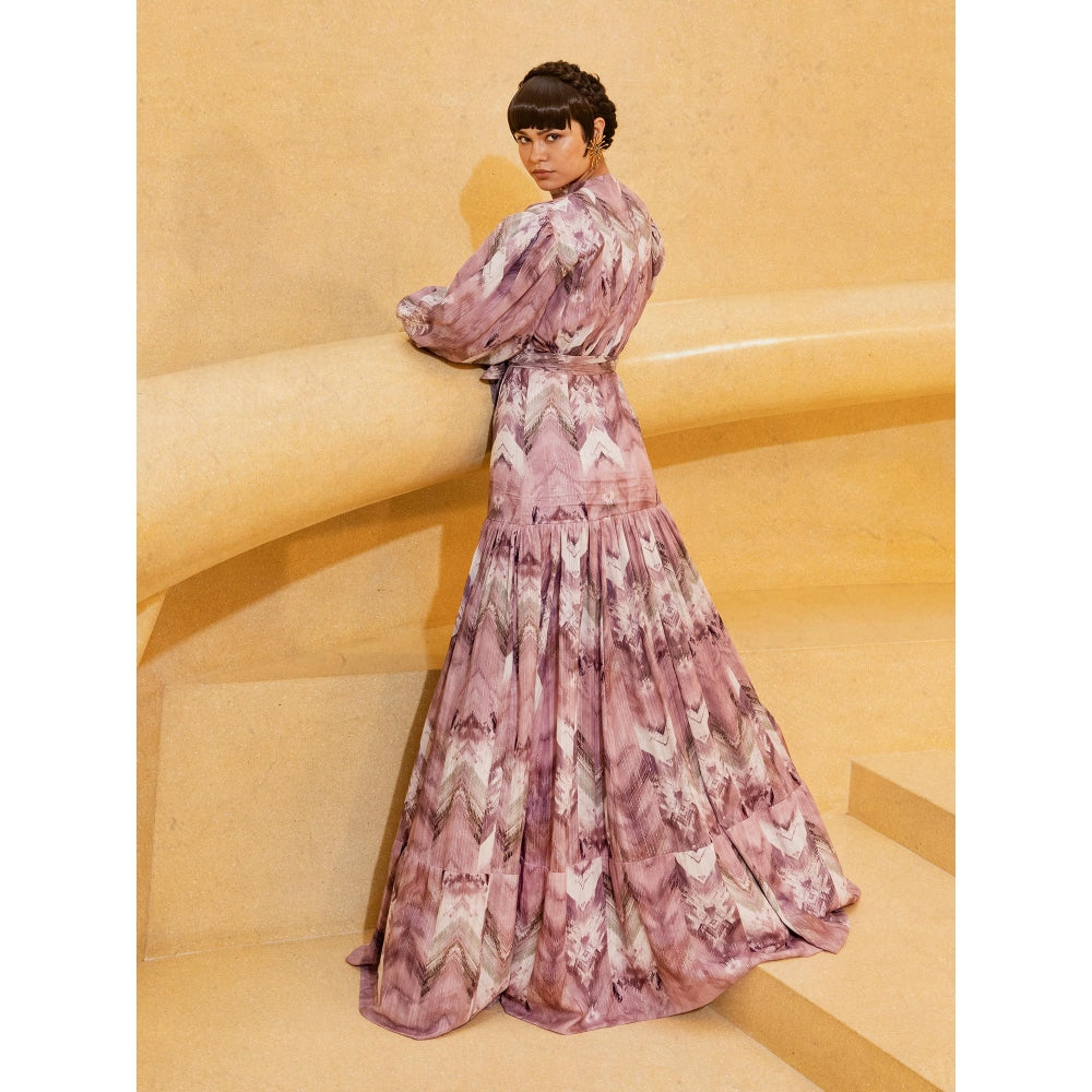 Nikita Mhaisalkar Lilac Floss Print Dress with Slit