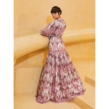 Nikita Mhaisalkar Lilac Floss Print Dress with Slit