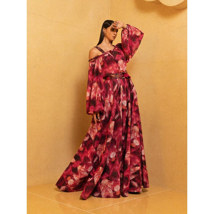 Nikita Mhaisalkar Magenta Trippy Print Skirt with Belt