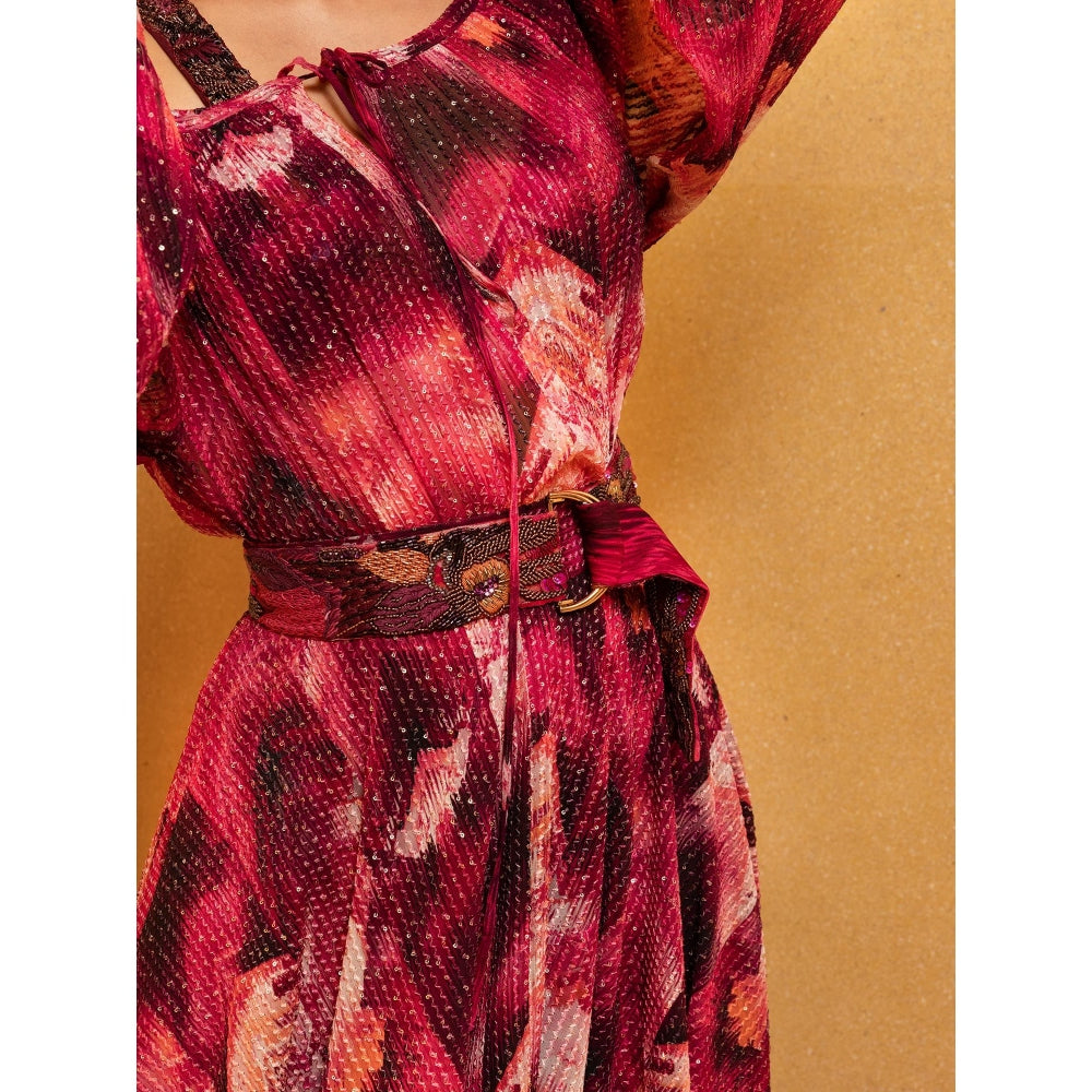 Nikita Mhaisalkar Magenta Trippy Print Skirt with Belt