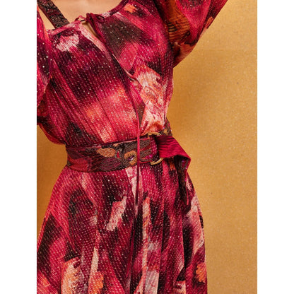 Nikita Mhaisalkar Magenta Trippy Print Skirt with Belt