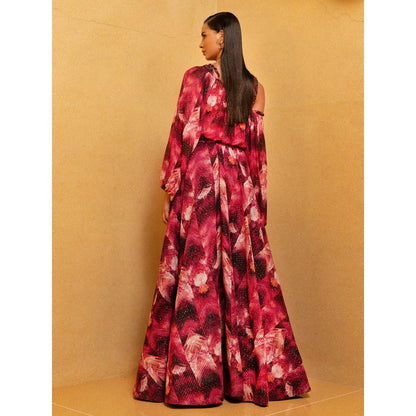 Nikita Mhaisalkar Magenta Trippy Print Skirt with Belt