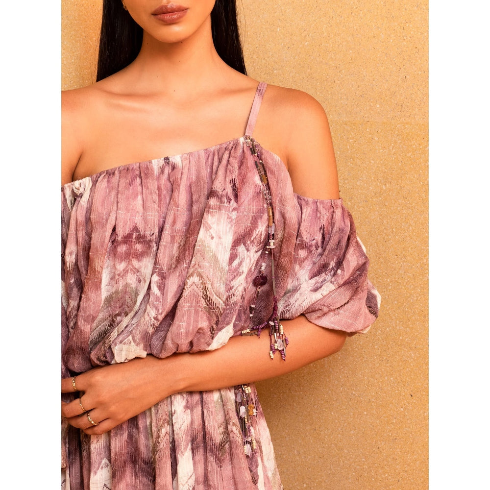 Nikita Mhaisalkar Lilac Floss Print Drop Shoulder Maxi