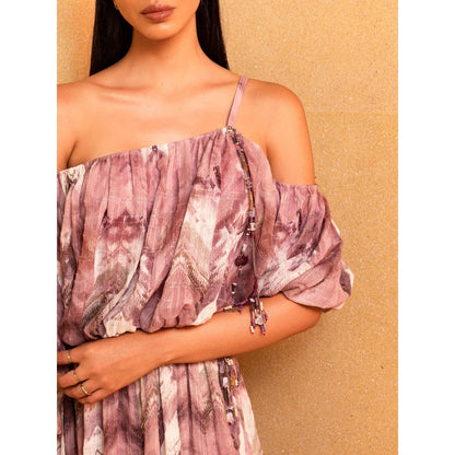Nikita Mhaisalkar Lilac Floss Print Drop Shoulder Maxi
