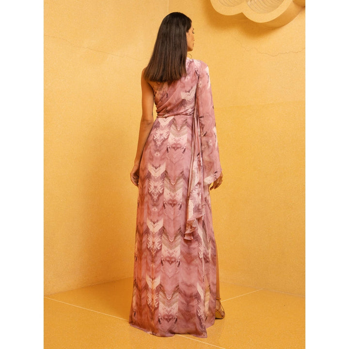 Nikita Mhaisalkar Lilac Floss Print One Shoulder Slit Draped Dress