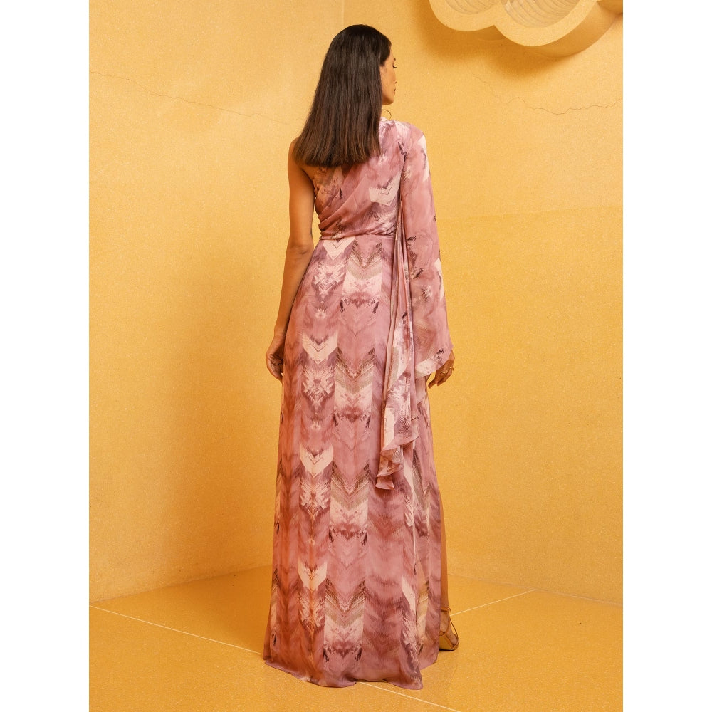 Nikita Mhaisalkar Lilac Floss Print One Shoulder Slit Draped Dress