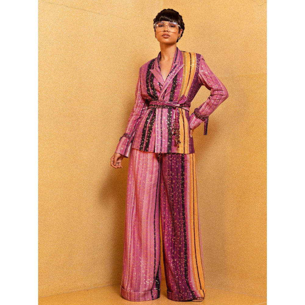 Nikita Mhaisalkar Berry Stroke Print Pant Suit (Set of 2)