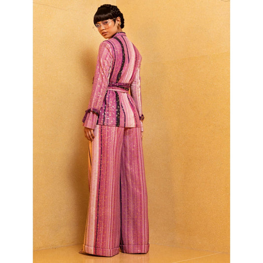 Nikita Mhaisalkar Berry Stroke Print Pant Suit (Set of 2)