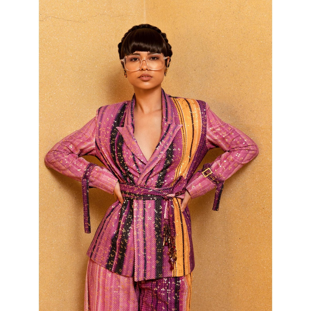 Nikita Mhaisalkar Berry Stroke Print Pant Suit (Set of 2)