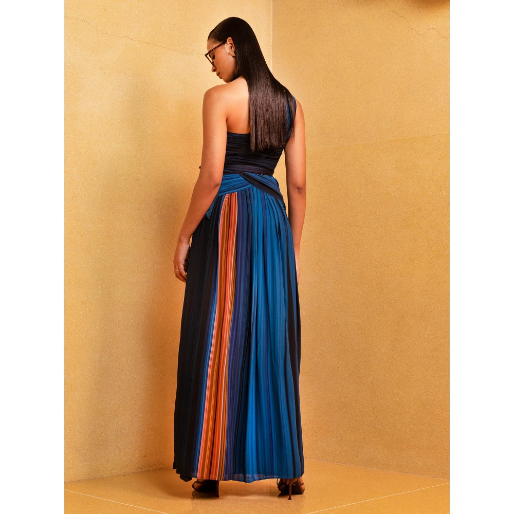Nikita Mhaisalkar Midnight Stroke Print One Shoulder Pleated Dress