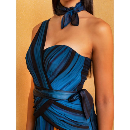 Nikita Mhaisalkar Midnight Stroke Print One Shoulder Pleated Dress