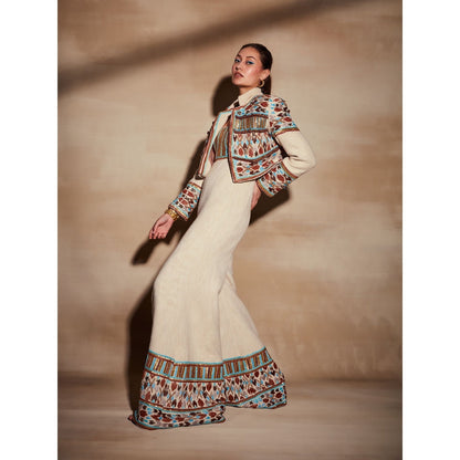 Nikita Mhaisalkar Off-White Jacket with Rafia and Metallic Wire Work