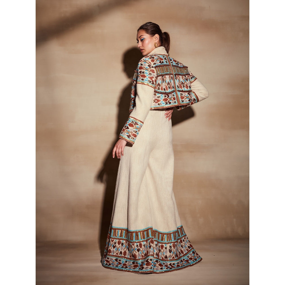 Nikita Mhaisalkar Off-White Jacket with Rafia and Metallic Wire Work