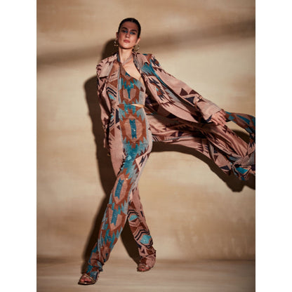 Nikita Mhaisalkar Turquoise Tapis Sequin Trench Coat