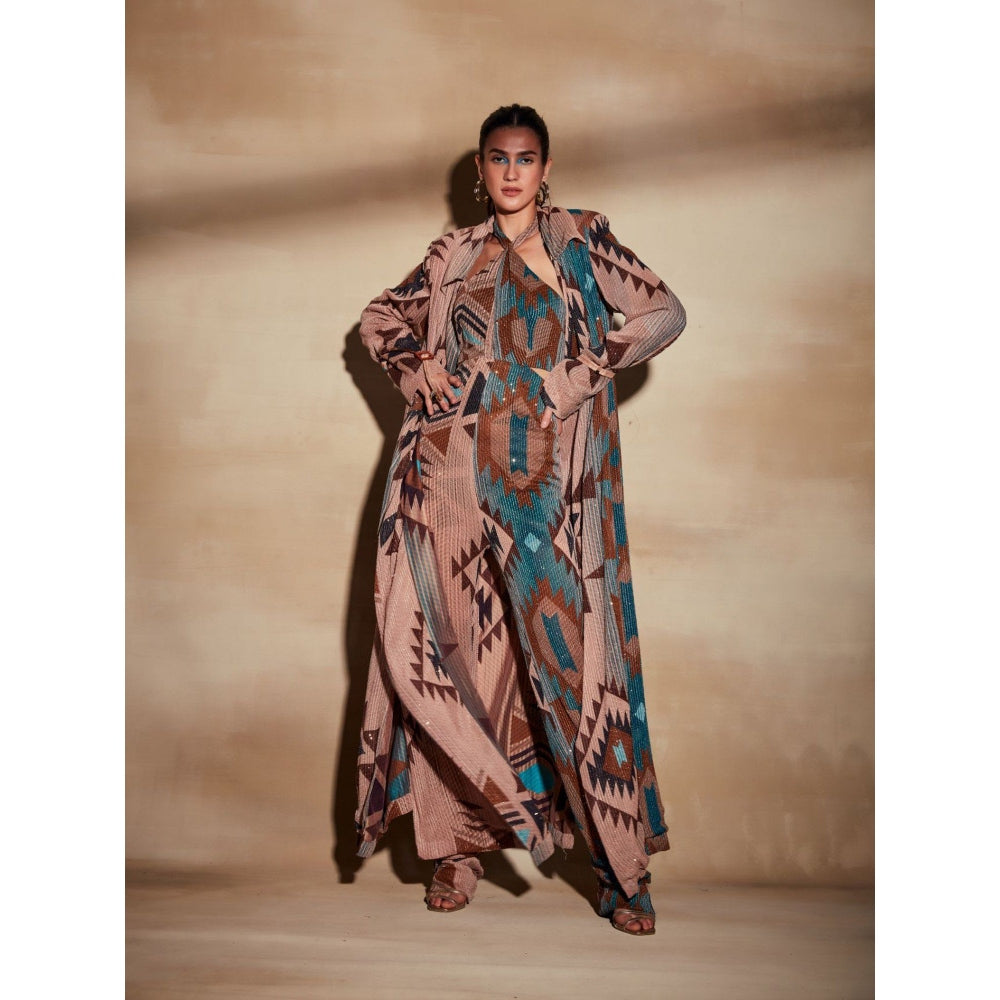 Nikita Mhaisalkar Turquoise Tapis Sequin Trench Coat