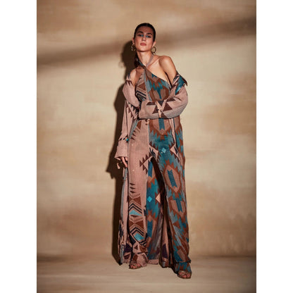 Nikita Mhaisalkar Turquoise Tapis Sequin Trench Coat