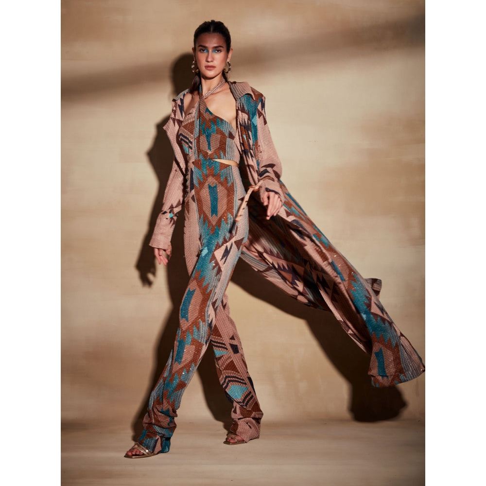 Nikita Mhaisalkar Turquoise Tapis Sequin Trench Coat