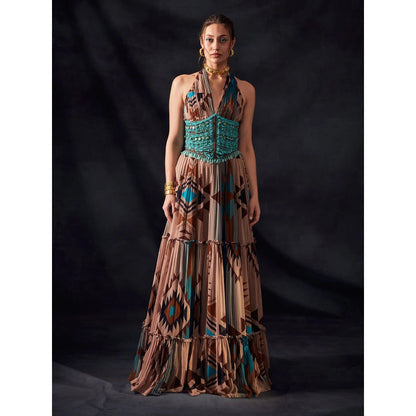 Nikita Mhaisalkar Turquoise Tapis and Multi Colour Print Maxi
