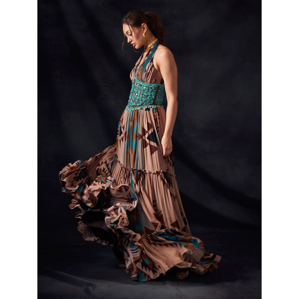 Nikita Mhaisalkar Turquoise Tapis and Multi Colour Print Maxi