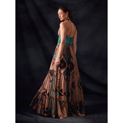 Nikita Mhaisalkar Turquoise Tapis and Multi Colour Print Maxi