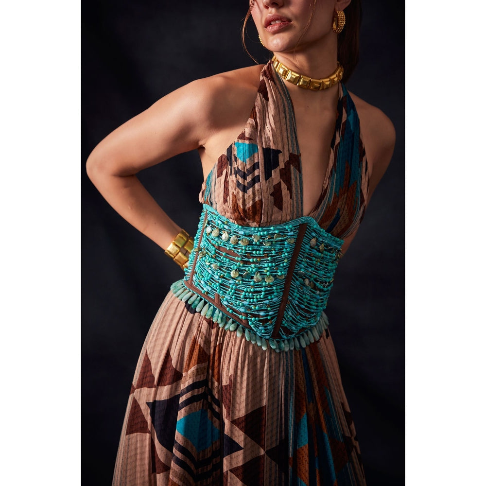 Nikita Mhaisalkar Turquoise Tapis and Multi Colour Print Maxi