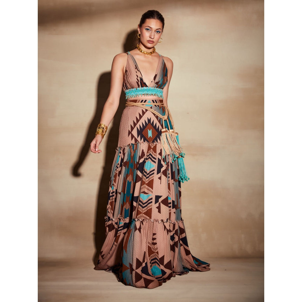 Nikita Mhaisalkar Turquoise Tapis and Multi Colourprint Skirt