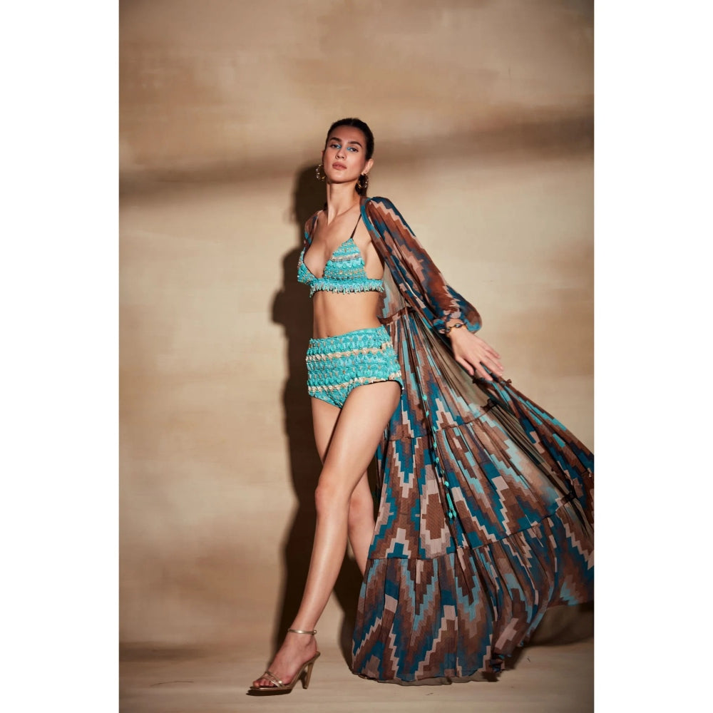 Nikita Mhaisalkar Turquoise Bralette with Turkish Beaded Embroidery