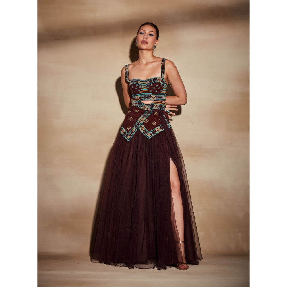 Nikita Mhaisalkar Chocolate Brown Tube with Turkish Beaded Embroidery