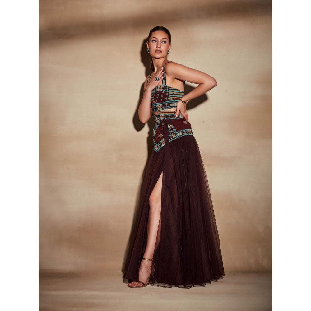 Nikita Mhaisalkar Chocolate Brown Tube with Turkish Beaded Embroidery