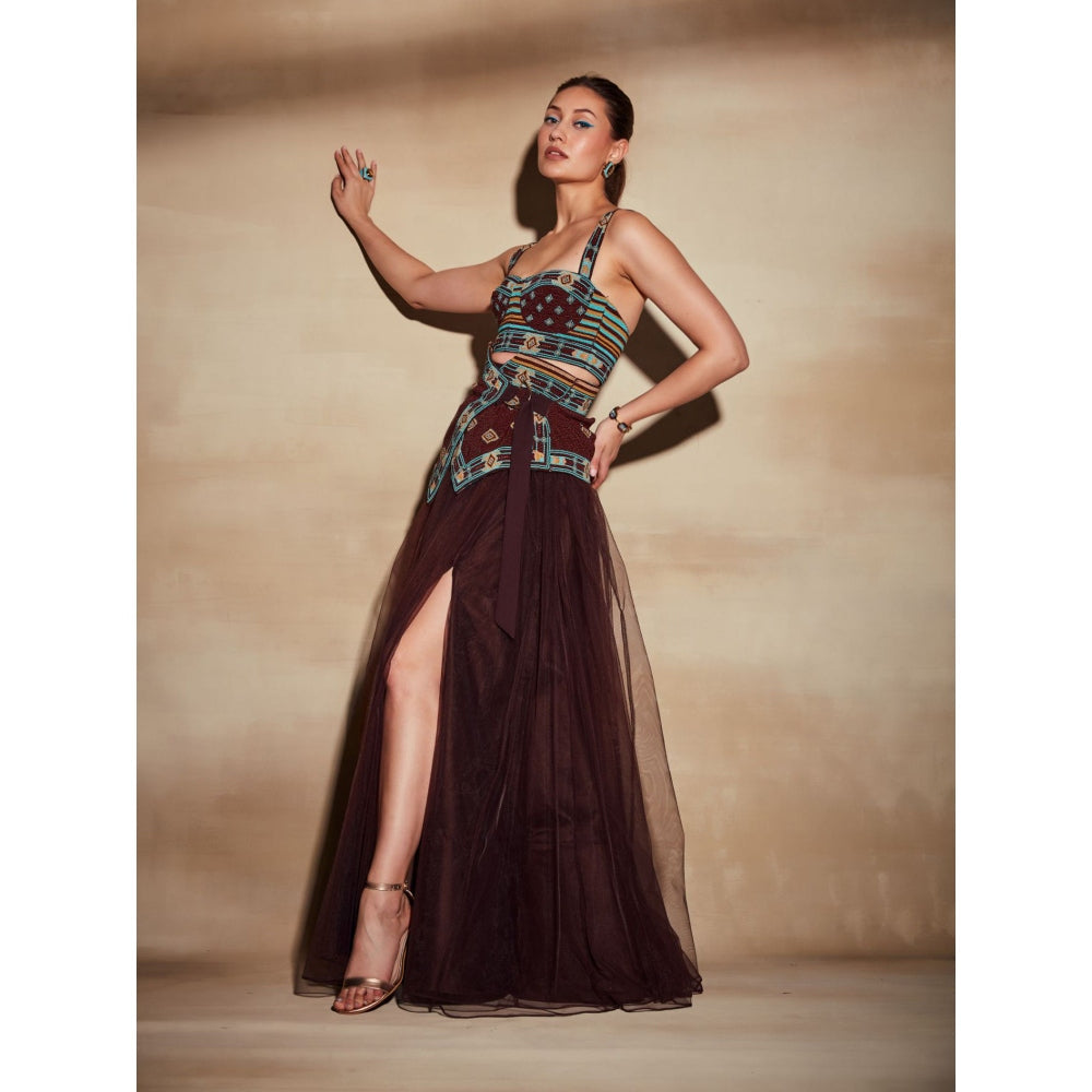Nikita Mhaisalkar Chocolate Brown Tube with Turkish Beaded Embroidery