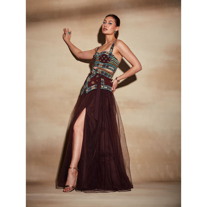 Nikita Mhaisalkar Chocolate Brown Tube with Turkish Beaded Embroidery