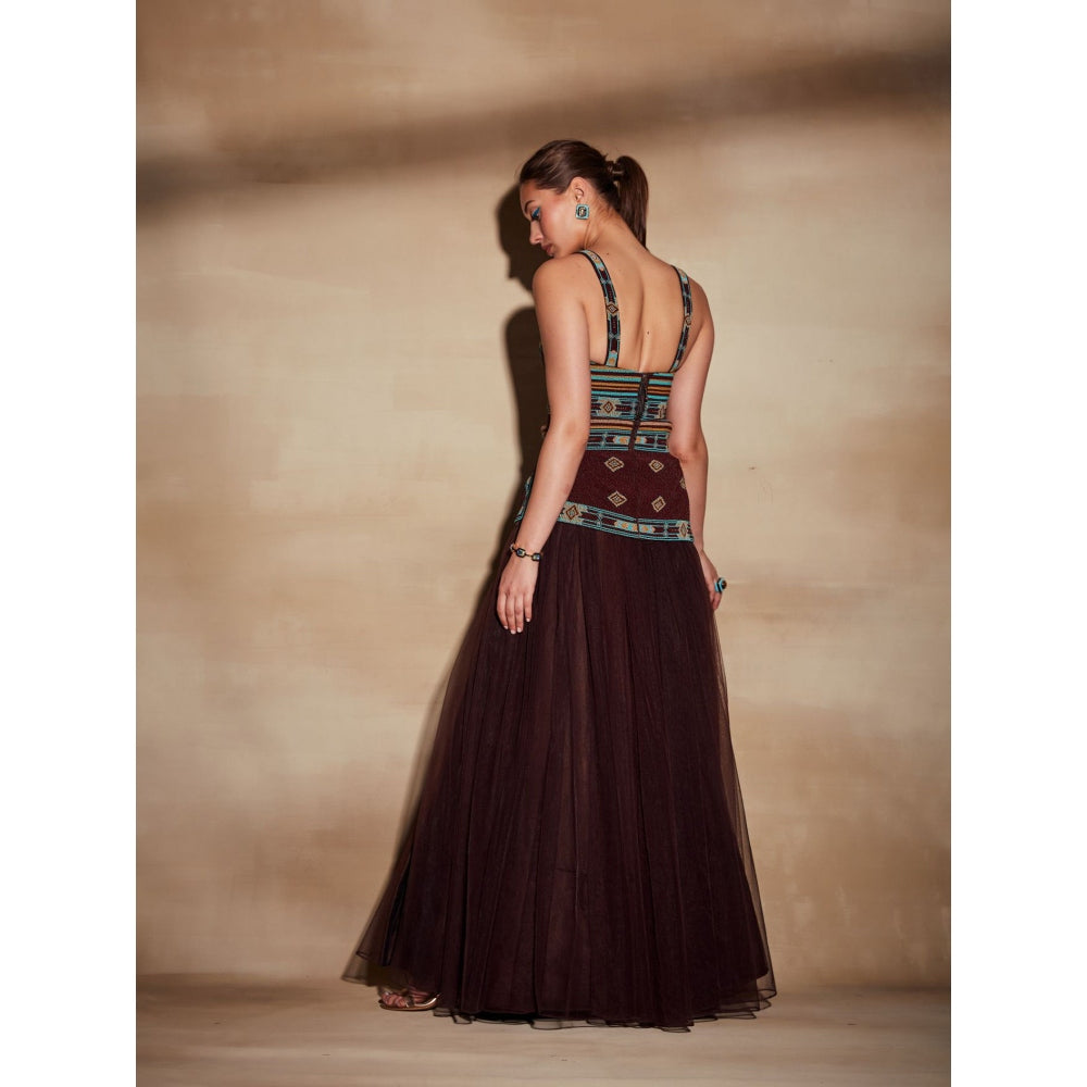 Nikita Mhaisalkar Chocolate Brown Tube with Turkish Beaded Embroidery