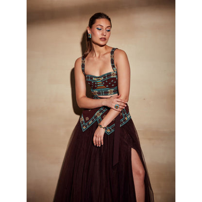 Nikita Mhaisalkar Chocolate Brown Tube with Turkish Beaded Embroidery