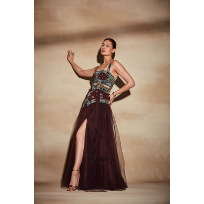 Nikita Mhaisalkar Chocolate Brown Tulle Skirt