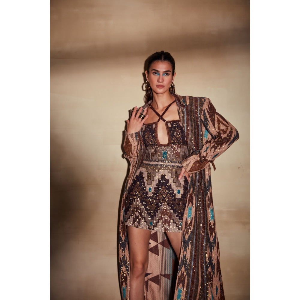 Nikita Mhaisalkar Tan Tapis Halter Dress