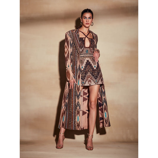 Nikita Mhaisalkar Stripe Aztec Tan Trench Coat