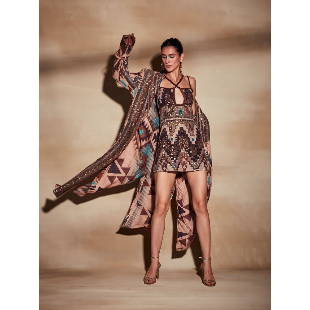 Nikita Mhaisalkar Stripe Aztec Tan Trench Coat