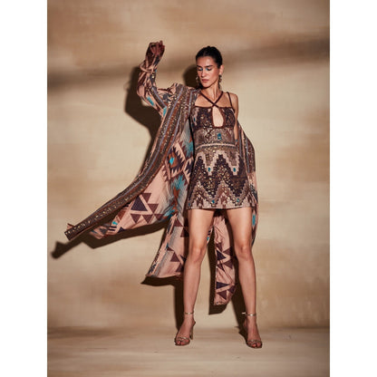 Nikita Mhaisalkar Stripe Aztec Tan Trench Coat