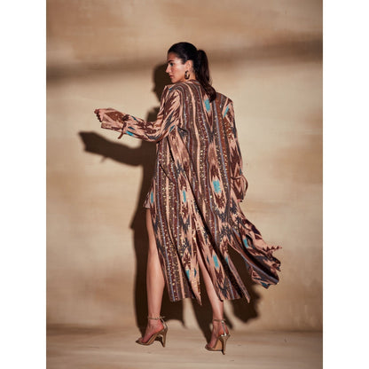 Nikita Mhaisalkar Stripe Aztec Tan Trench Coat