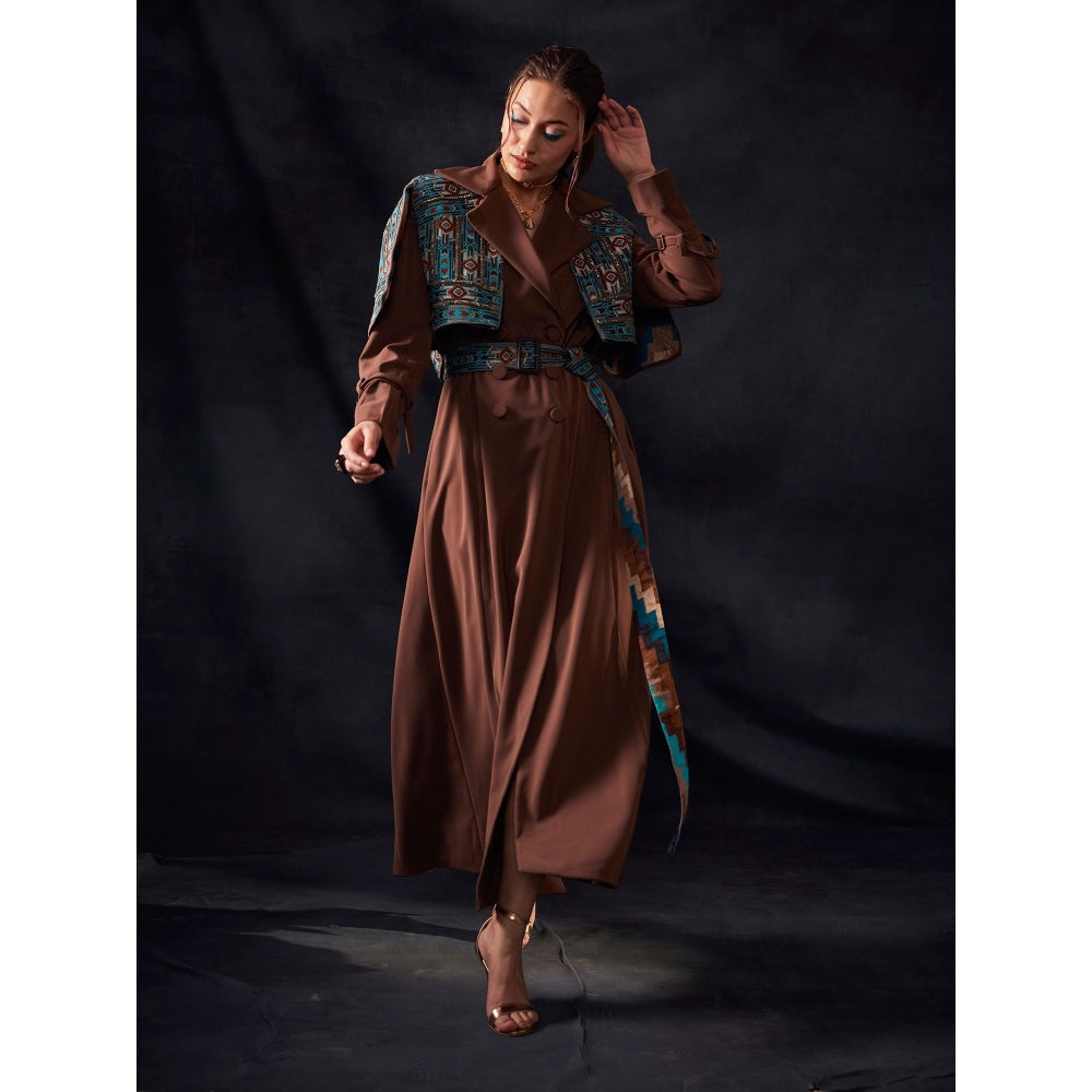 Nikita Mhaisalkar Multi-Colour Trench Coat with Embroidered Belt (Set of 2)