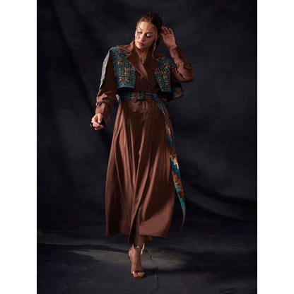 Nikita Mhaisalkar Multi-Colour Trench Coat with Embroidered Belt (Set of 2)