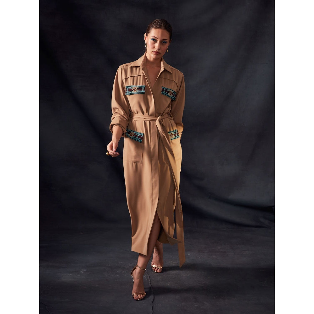 Nikita Mhaisalkar Beige Dress Turkish Beaded Embroidery